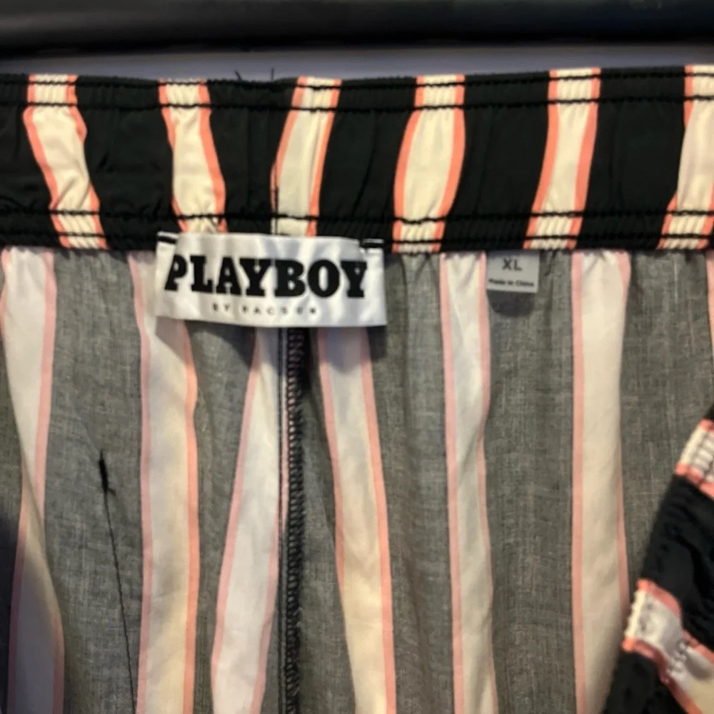 PLAYBOY by PacSun Men’s Black and White Striped Swim Trunks NWT